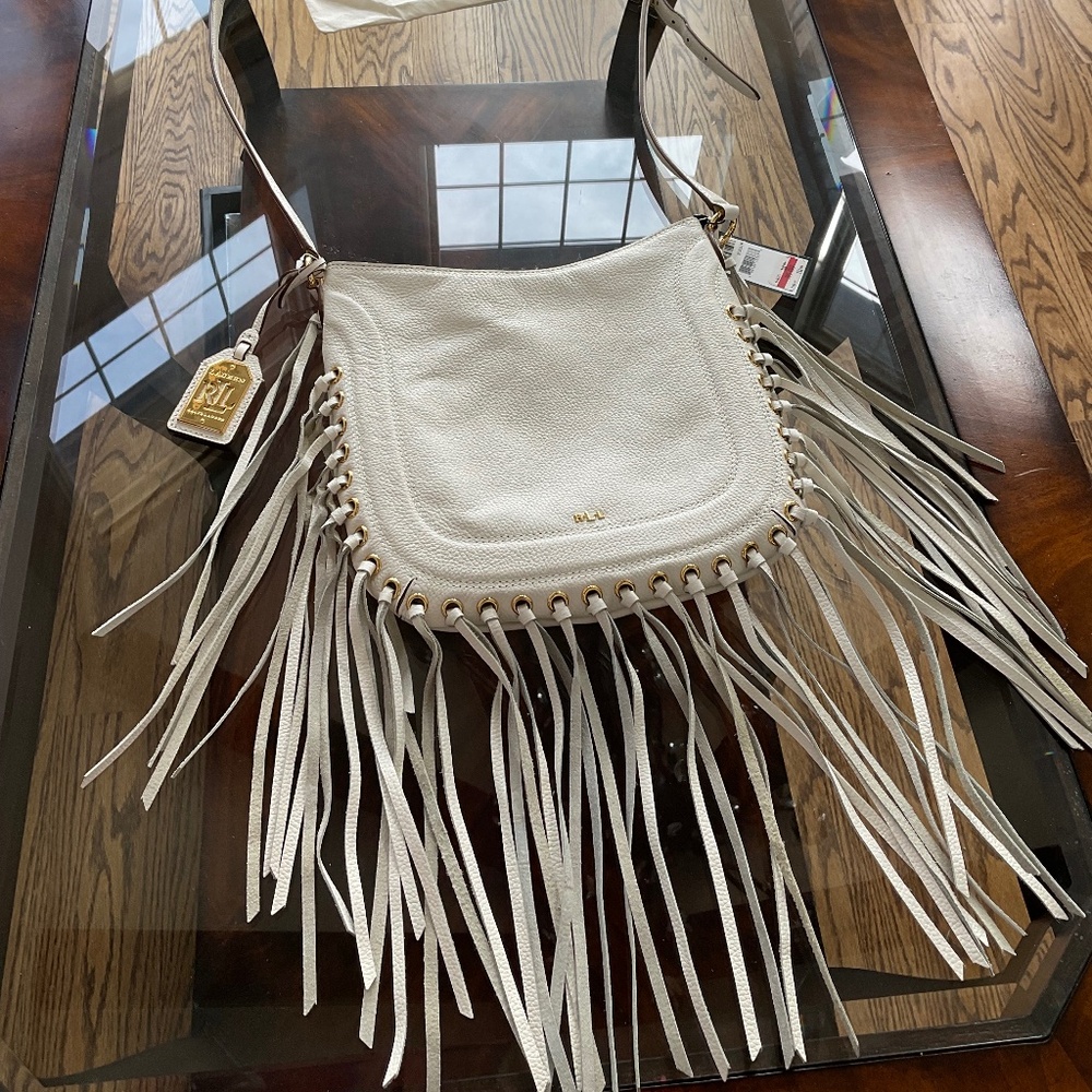 Lauren Ralph Lauren Fleetwood Hobo Bohemian fringe white leather NWT bag purse